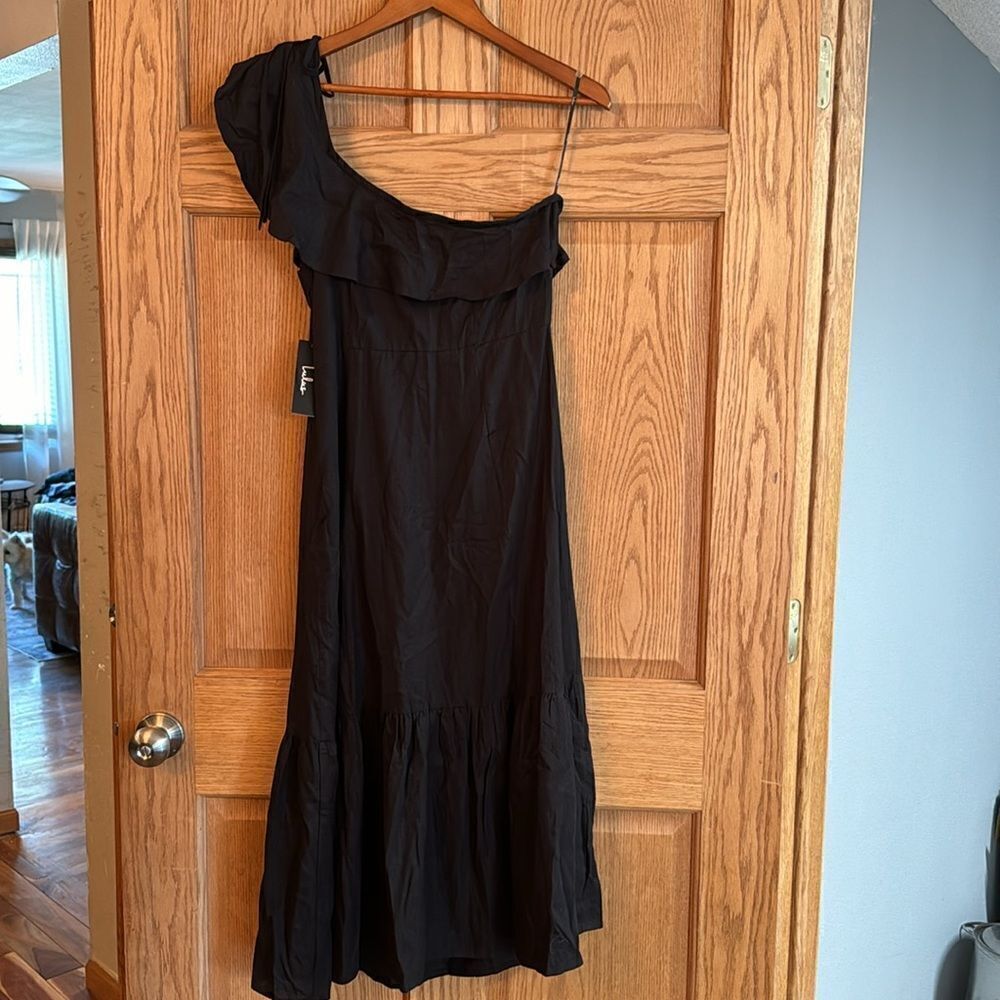 LULUS Sun-Kissed Memories One-Shoulder Ruffled Linen Blend Midi Dress *NEW* - Picture 9 of 16